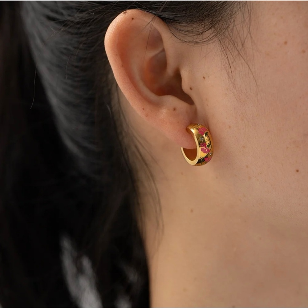 18K Gold Plated C Shape Zircon Earring